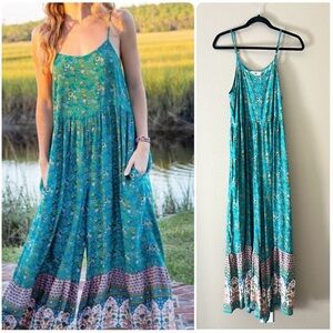 NATURAL LIFE Teal Floral Jumpsuit